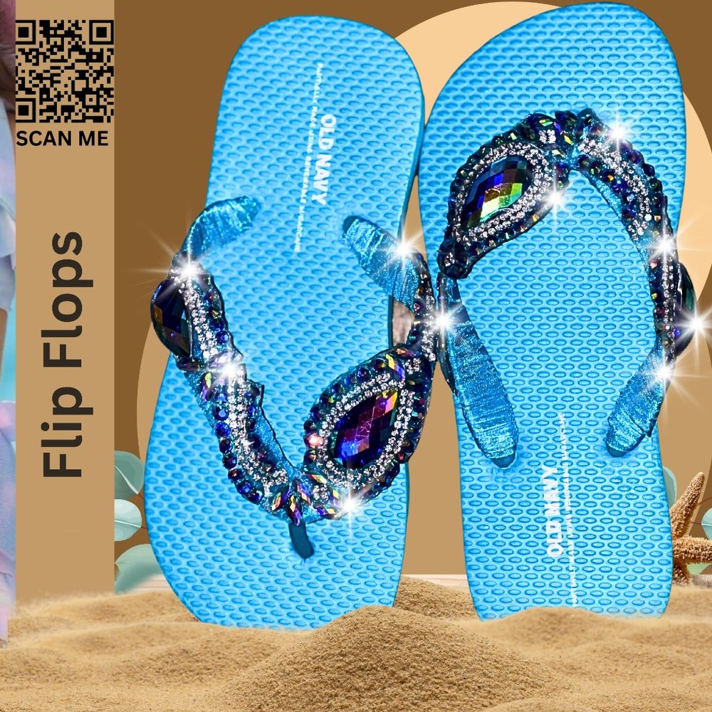 Blue Flip Flops, Children's Blue Flip Flops| Youth Size 12/13, Flower Sandal